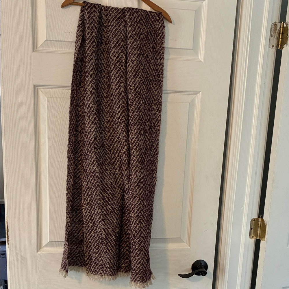 Burgundy & Cream Chevron Pattern Scarf Head Wrap Cover Fringe